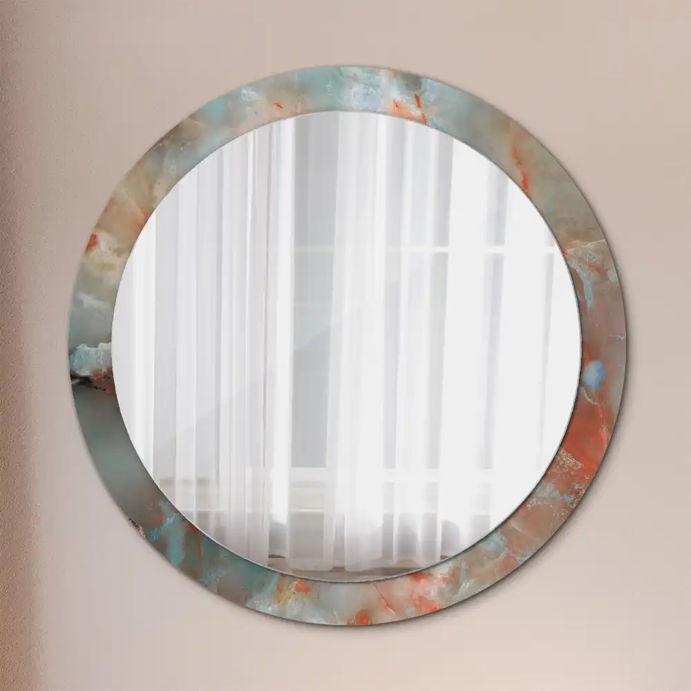 Spiegel mit bedrucktem Rahmen rund Onyx-Marmor