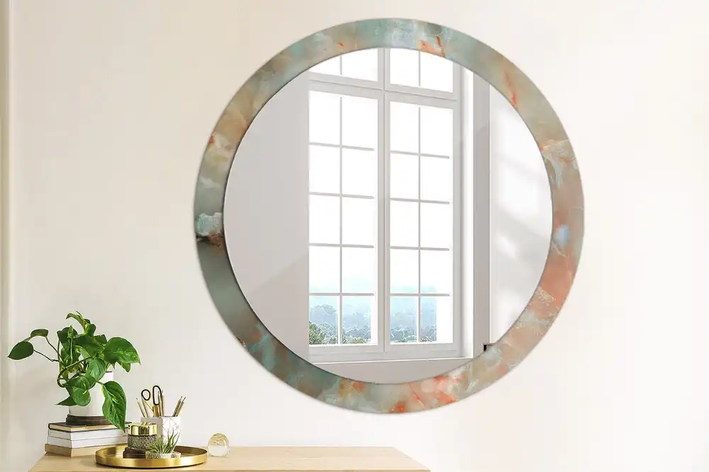Spiegel mit bedrucktem Rahmen rund Onyx-Marmor