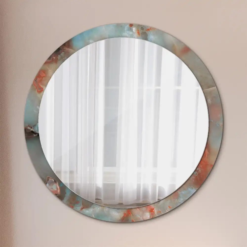 Spiegel mit bedrucktem Rahmen rund Onyx-Marmor