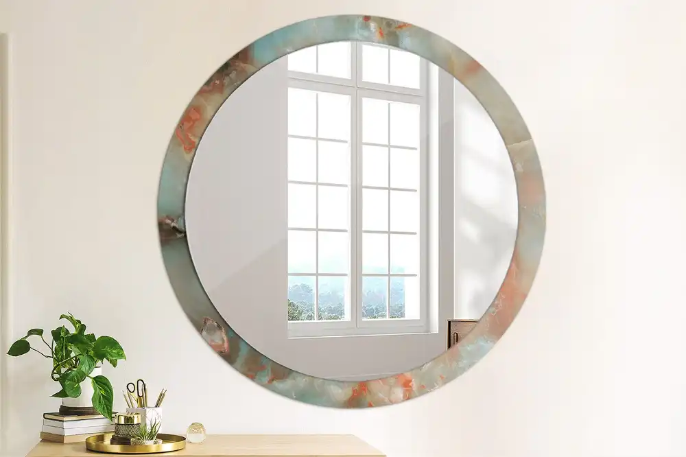 Spiegel mit bedrucktem Rahmen rund Onyx-Marmor