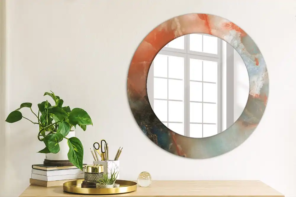 Spiegel mit bedrucktem Rahmen rund Onyx-Marmor