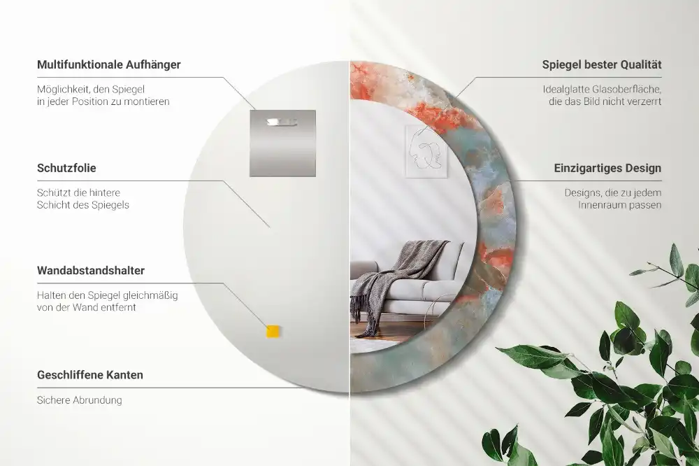 Spiegel mit bedrucktem Rahmen rund Onyx-Marmor