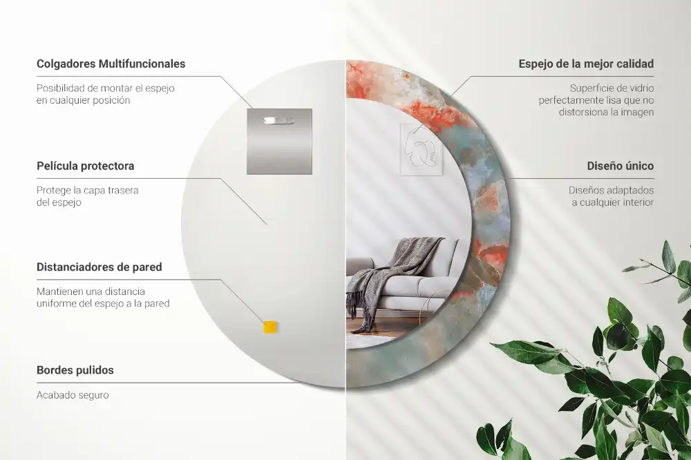Spiegel mit bedrucktem Rahmen rund Onyx-Marmor