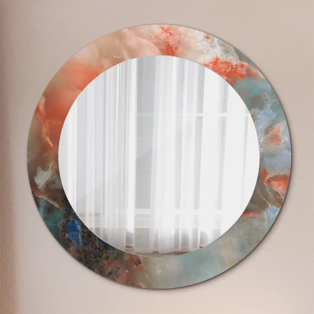 Spiegel mit bedrucktem Rahmen rund Onyx-Marmor