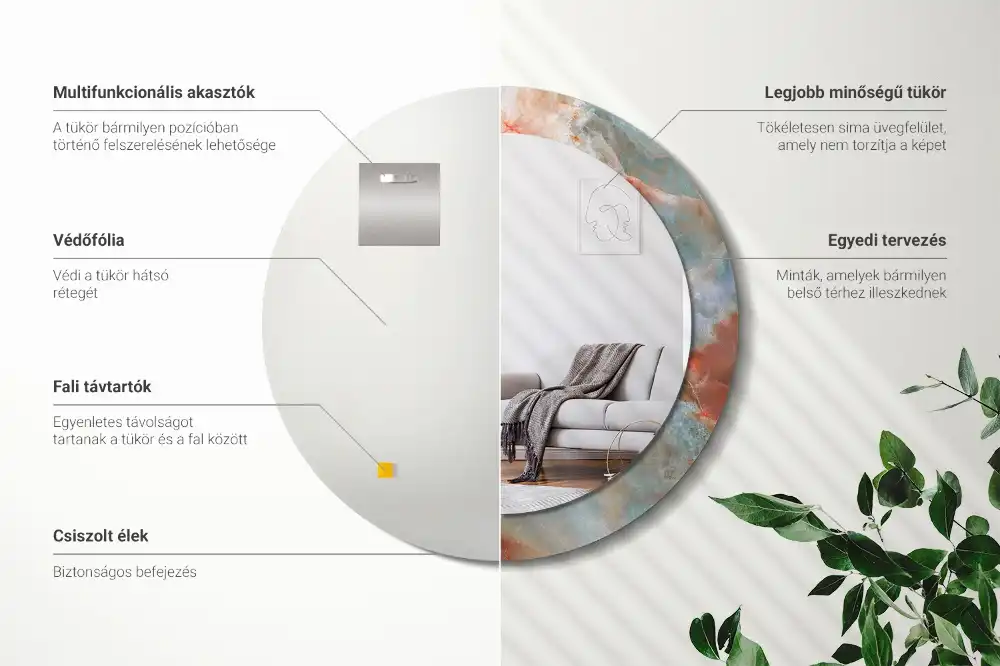 Spiegel mit bedrucktem Rahmen rund Onyx-Marmor