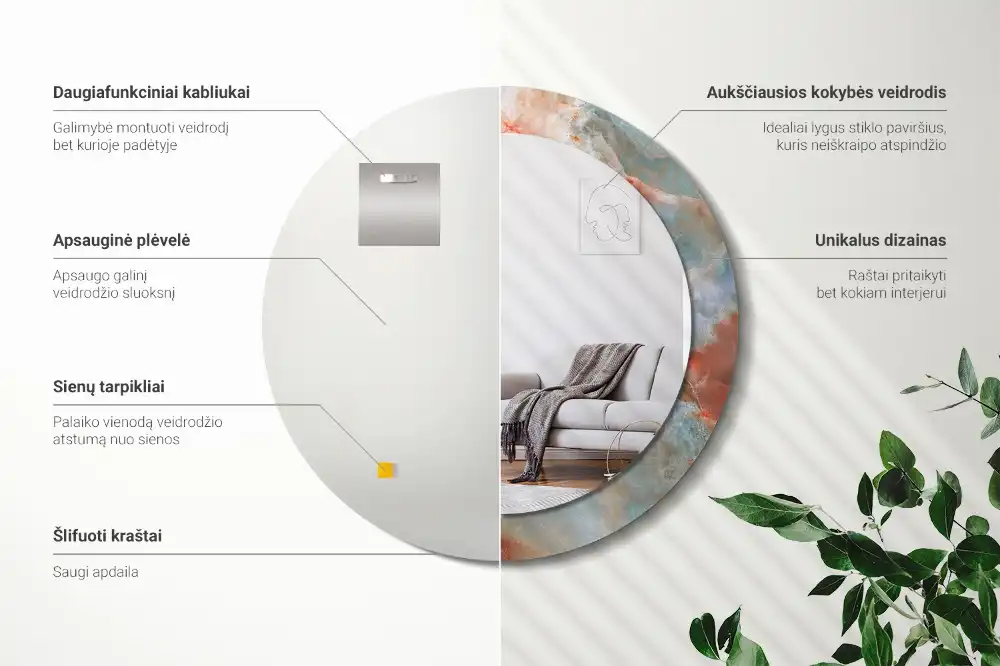 Spiegel mit bedrucktem Rahmen rund Onyx-Marmor