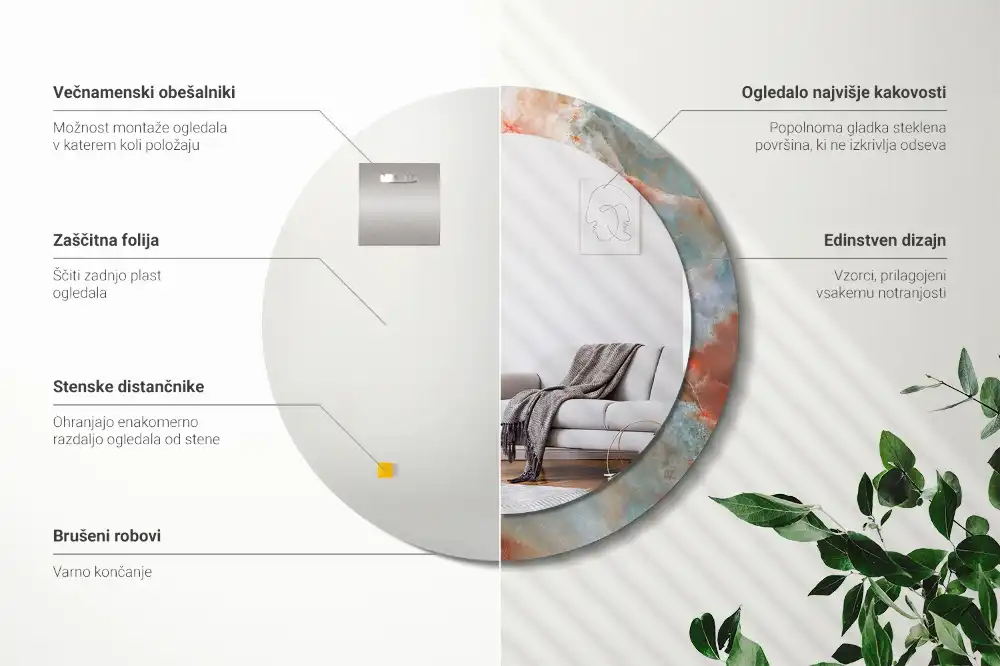 Spiegel mit bedrucktem Rahmen rund Onyx-Marmor