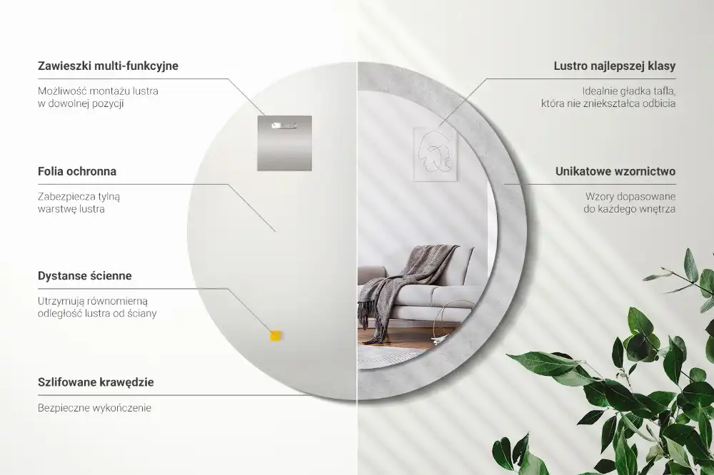 Spiegel mit bedrucktem Rahmen rund Betonstruktur