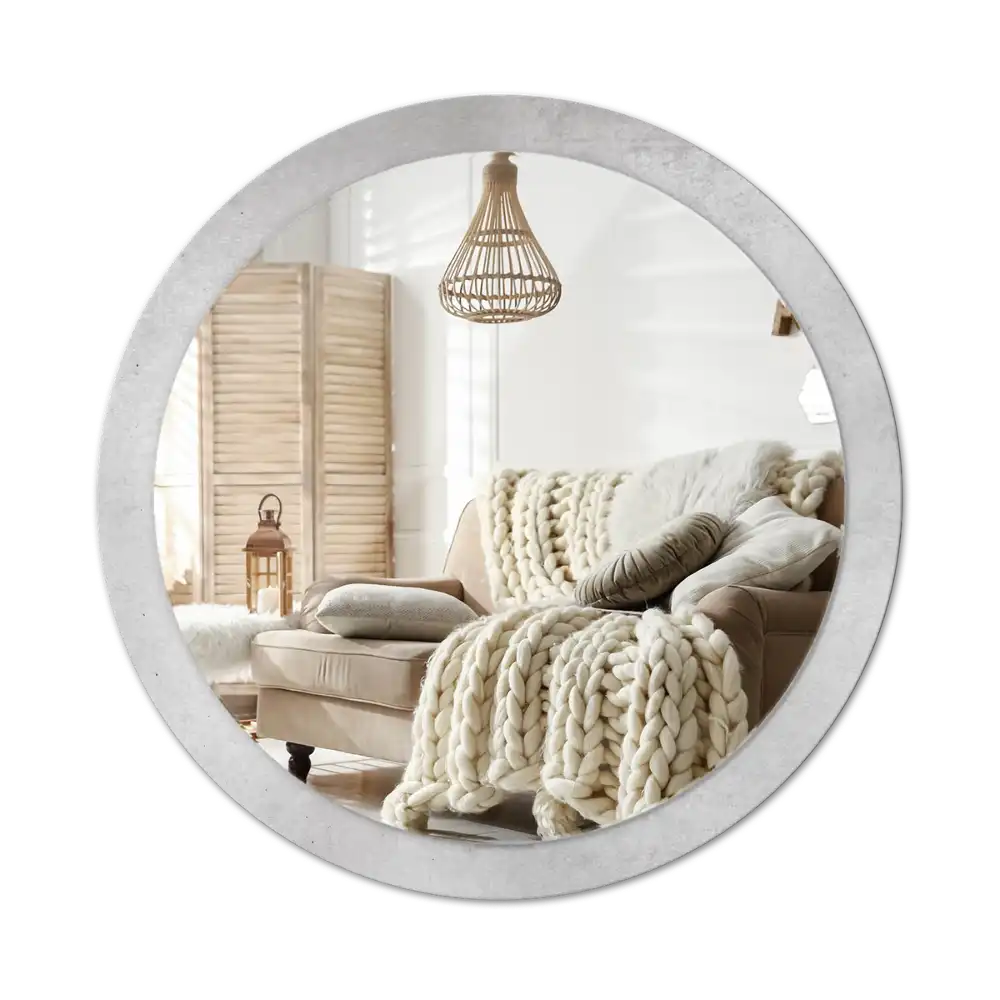 Spiegel mit bedrucktem Rahmen rund Betonstruktur