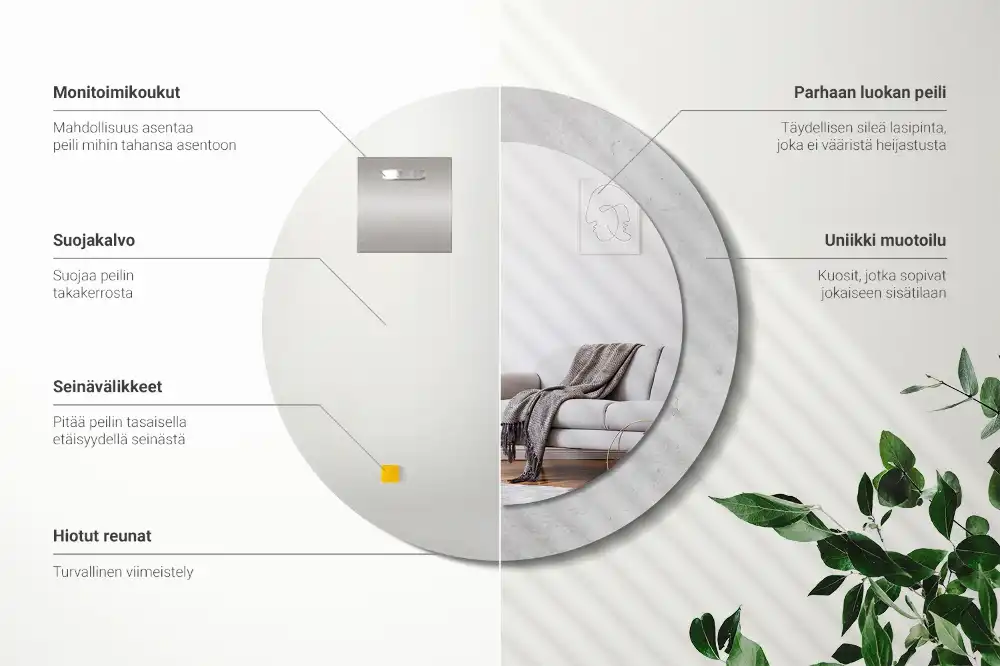 Spiegel mit bedrucktem Rahmen rund Betonstruktur