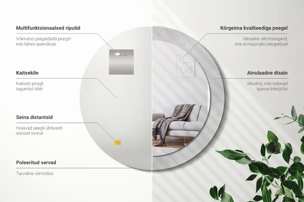 Spiegel mit bedrucktem Rahmen rund Betonstruktur