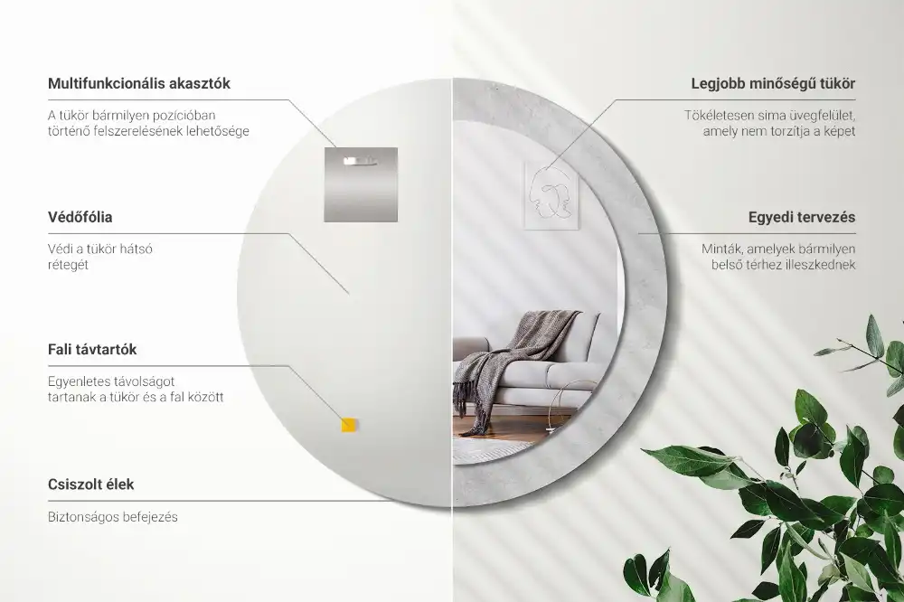 Spiegel mit bedrucktem Rahmen rund Betonstruktur