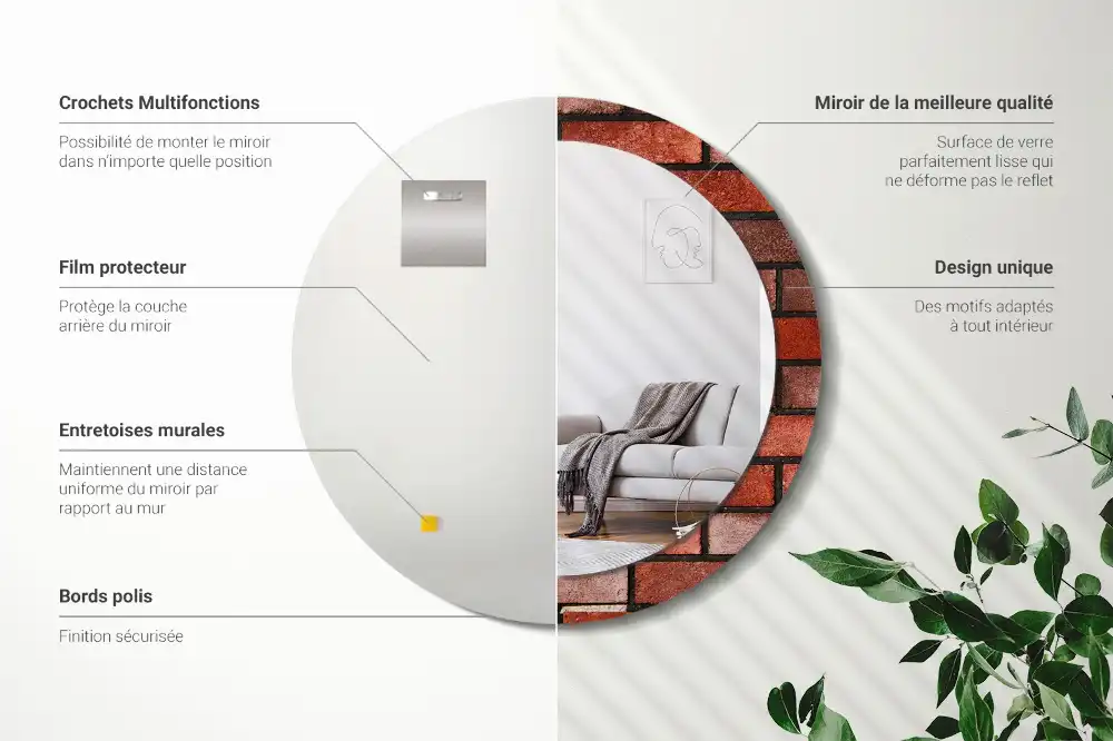 Spiegel mit bedrucktem Rahmen rund Rote Ziegel