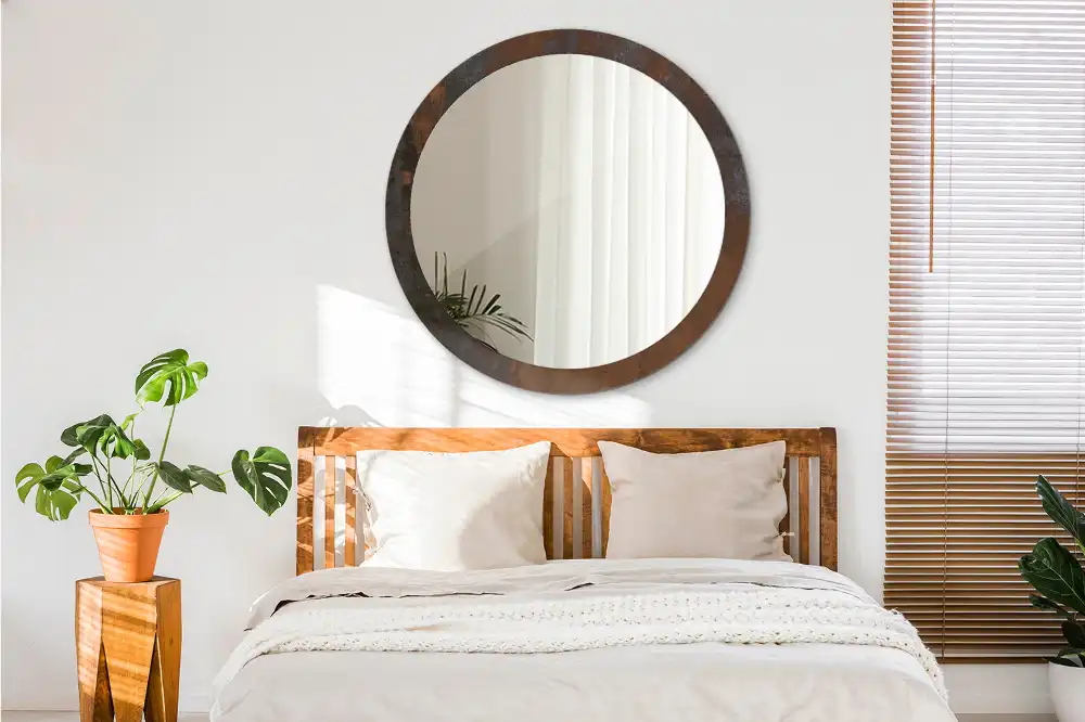 Spiegel mit bedrucktem Rahmen rund Metallic-rustikal