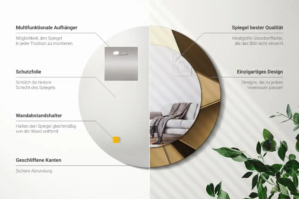 Spiegel mit bedrucktem Rahmen rund Moderne Abstraktion