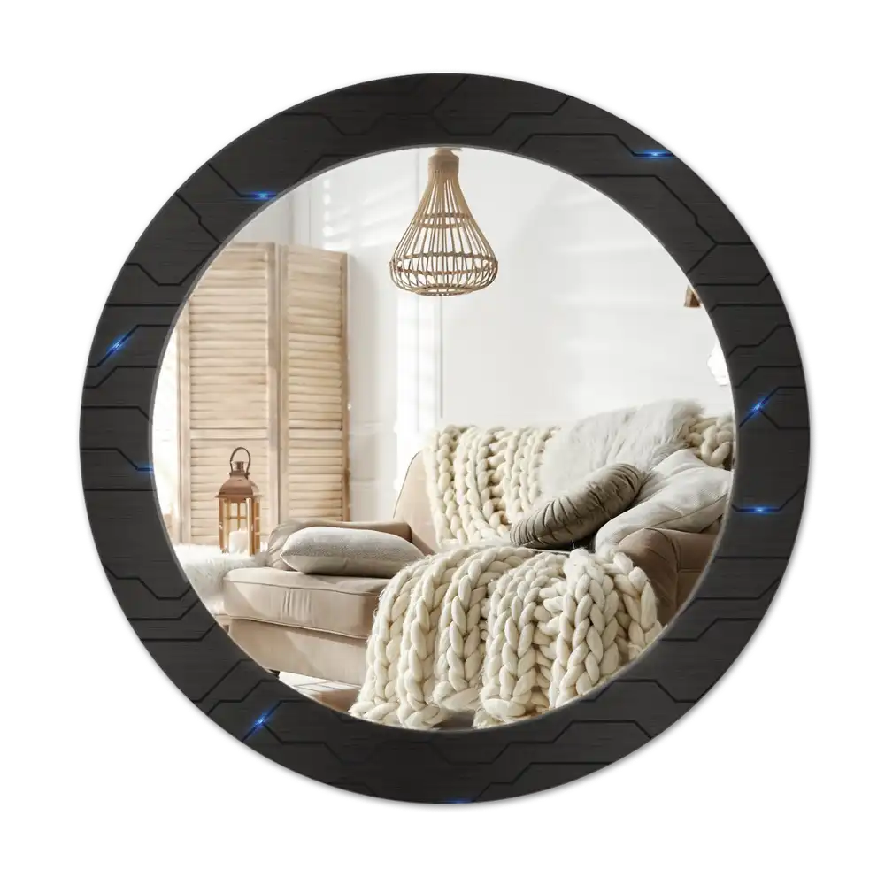 Spiegel mit bedrucktem Rahmen rund Futuristische Abstraktion