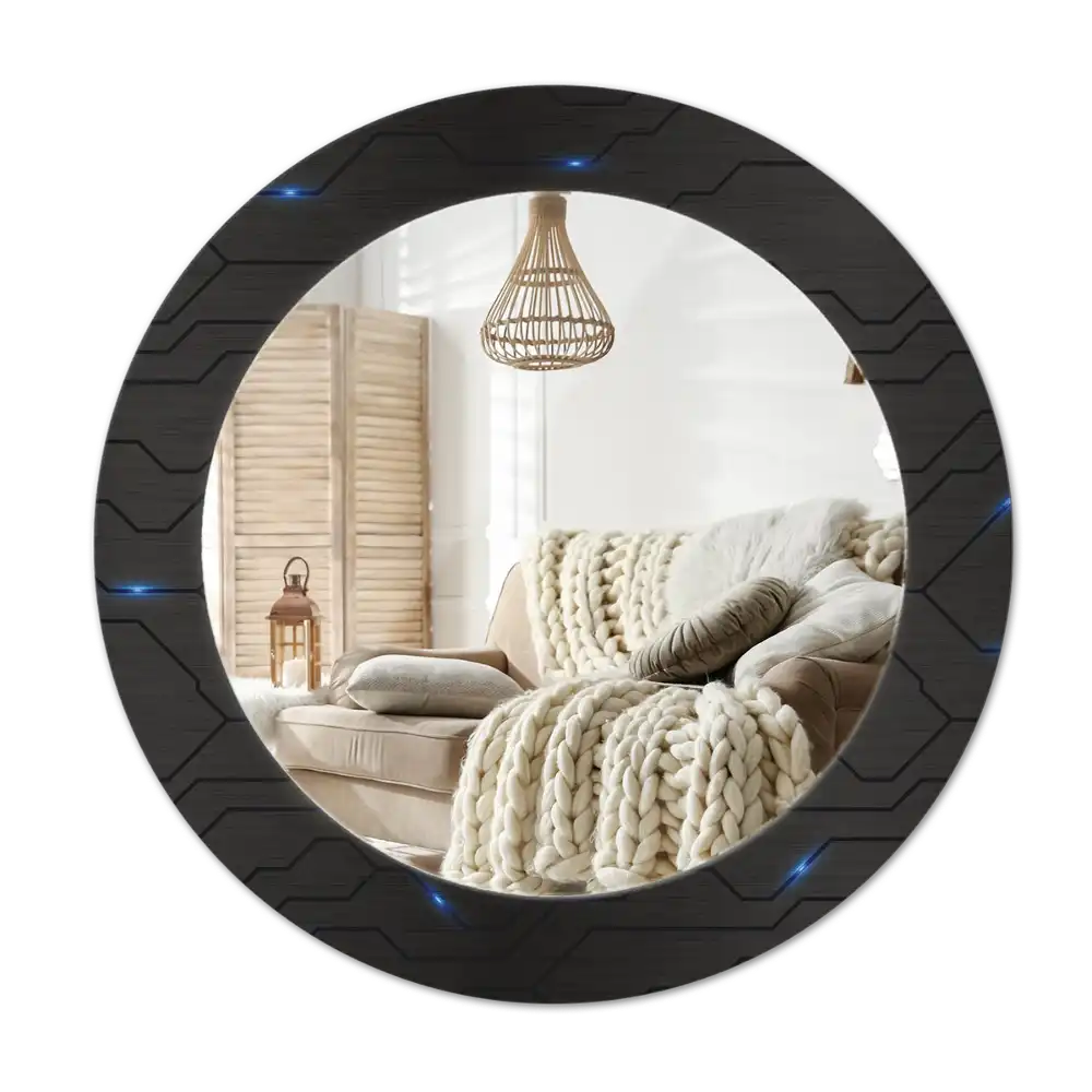 Spiegel mit bedrucktem Rahmen rund Futuristische Abstraktion