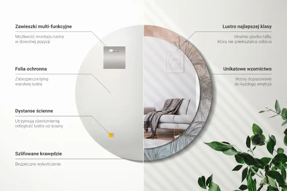 Spiegel mit bedrucktem Rahmen rund Tropische Blumen