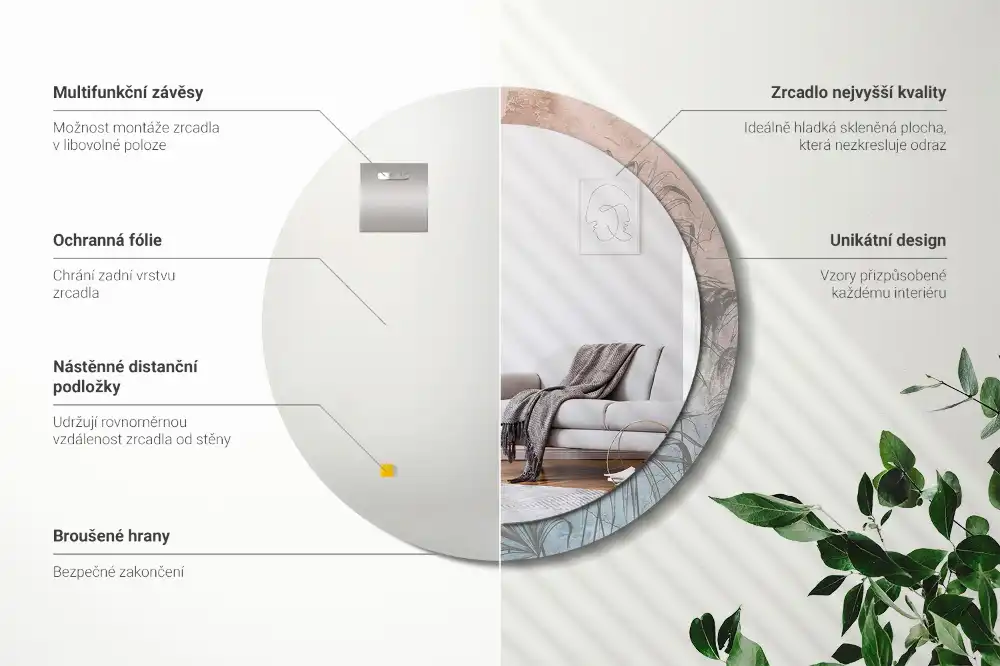 Spiegel mit bedrucktem Rahmen rund Tropische Blumen