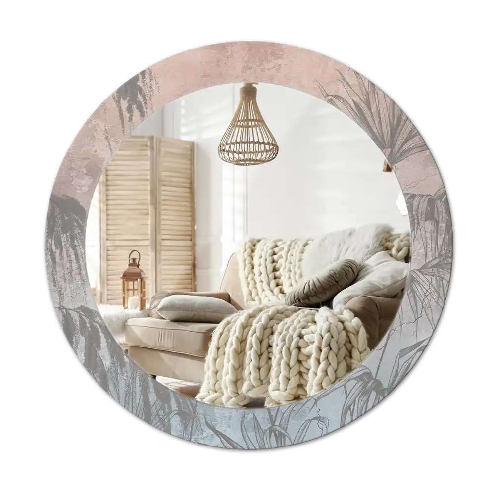 Spiegel mit bedrucktem Rahmen rund Tropische Blumen