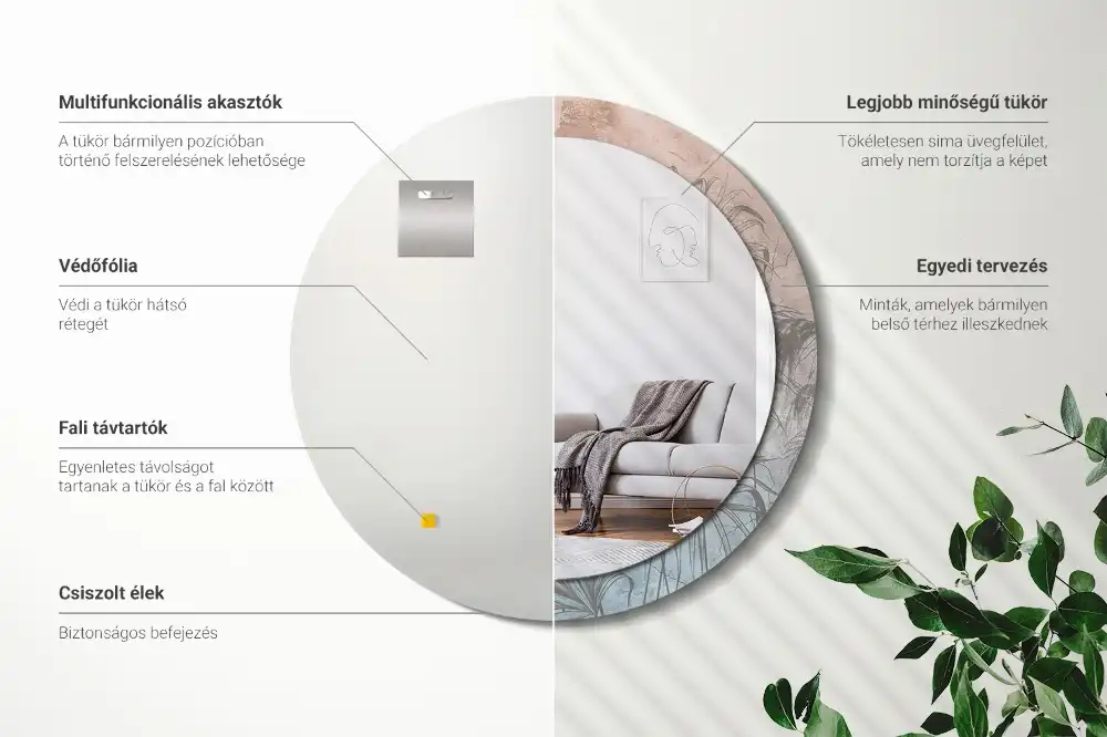 Spiegel mit bedrucktem Rahmen rund Tropische Blumen