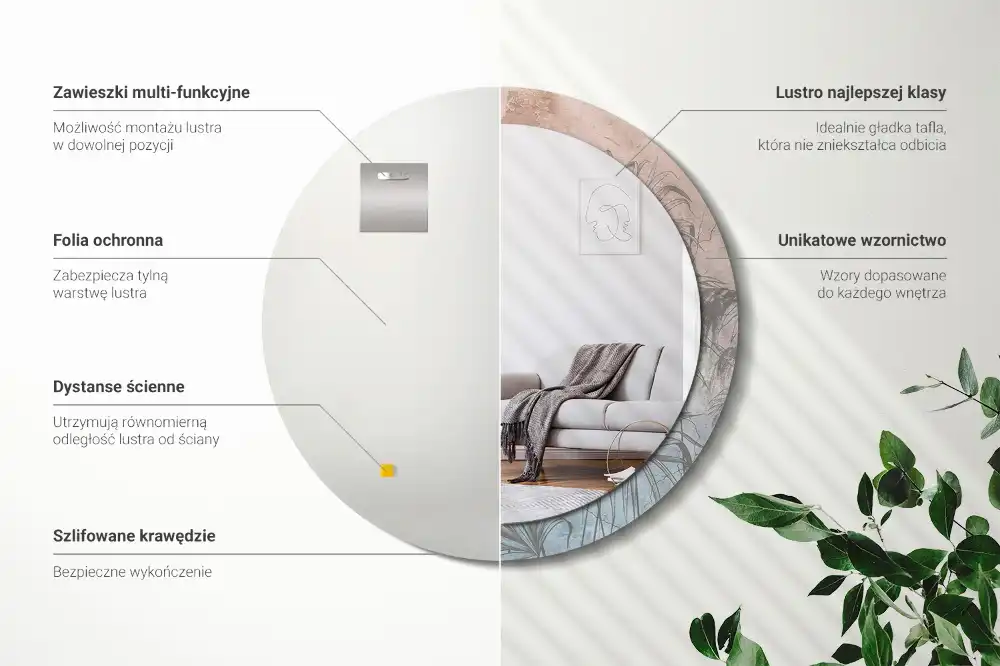 Spiegel mit bedrucktem Rahmen rund Tropische Blumen