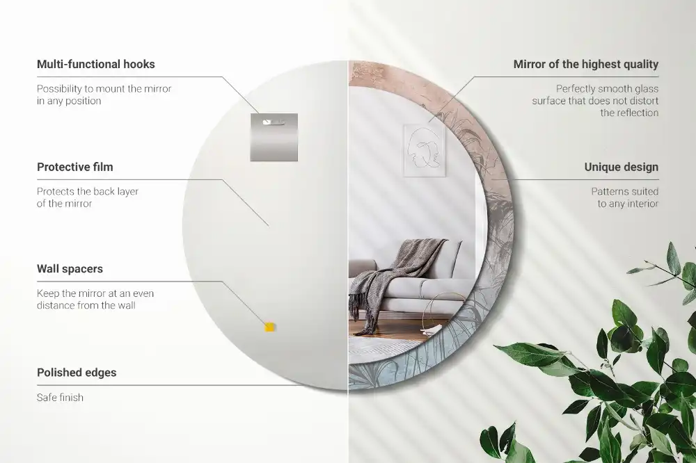 Spiegel mit bedrucktem Rahmen rund Tropische Blumen