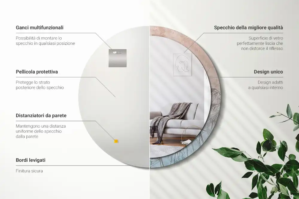 Spiegel mit bedrucktem Rahmen rund Tropische Blumen