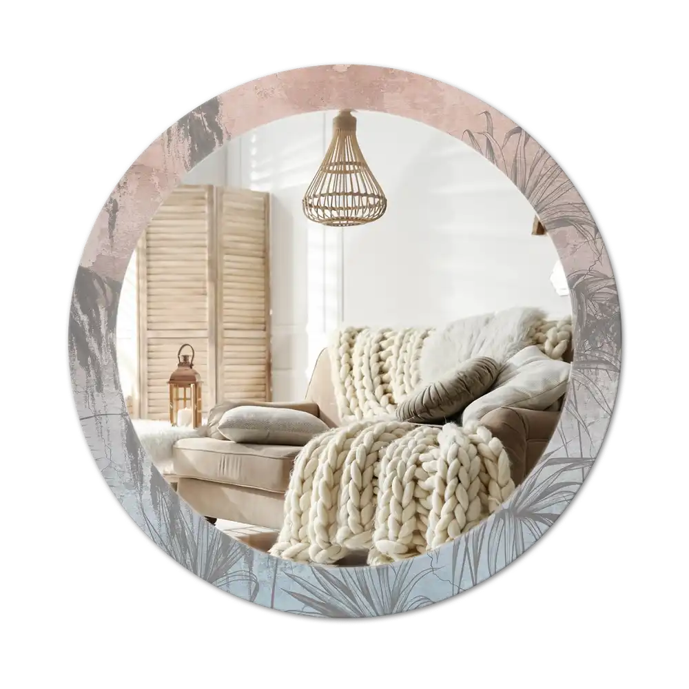 Spiegel mit bedrucktem Rahmen rund Tropische Blumen