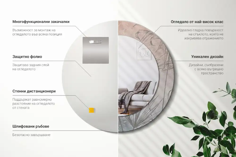 Spiegel mit bedrucktem Rahmen rund Tropische Blumen