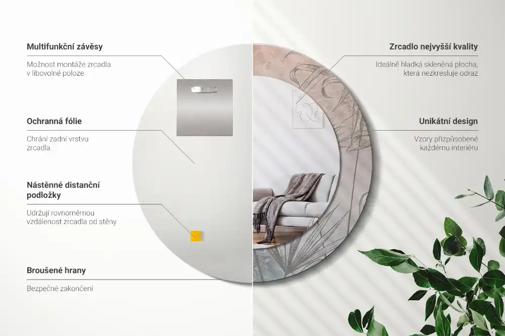 Spiegel mit bedrucktem Rahmen rund Tropische Blumen