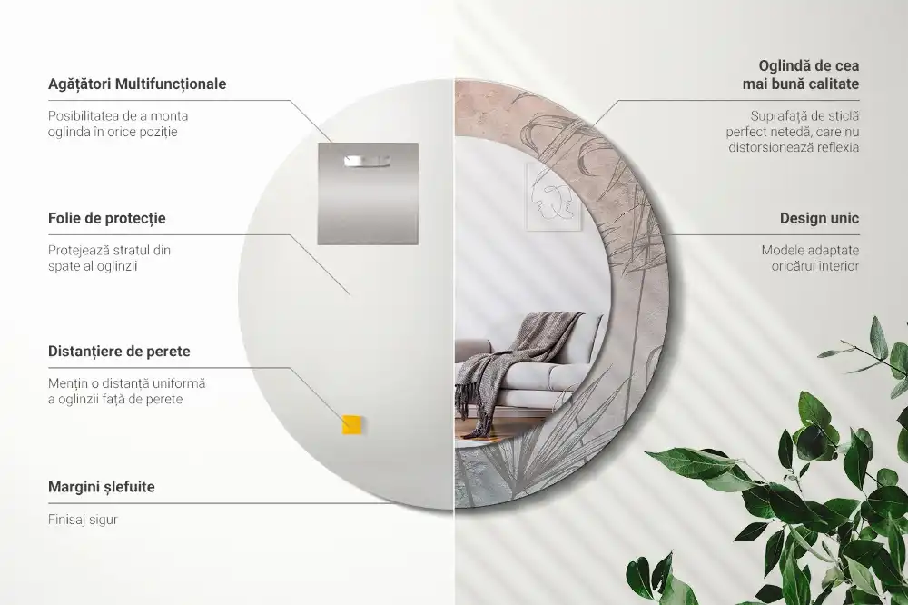 Spiegel mit bedrucktem Rahmen rund Tropische Blumen