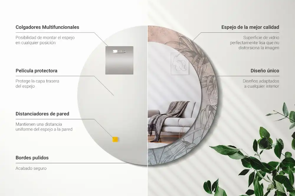 Spiegel mit bedrucktem Rahmen rund Tropische Blumen