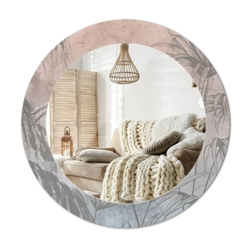 Spiegel mit bedrucktem Rahmen rund Tropische Blumen