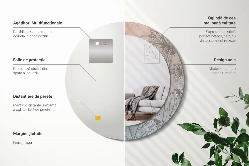 Spiegel mit bedrucktem Rahmen rund Tropische Blumen