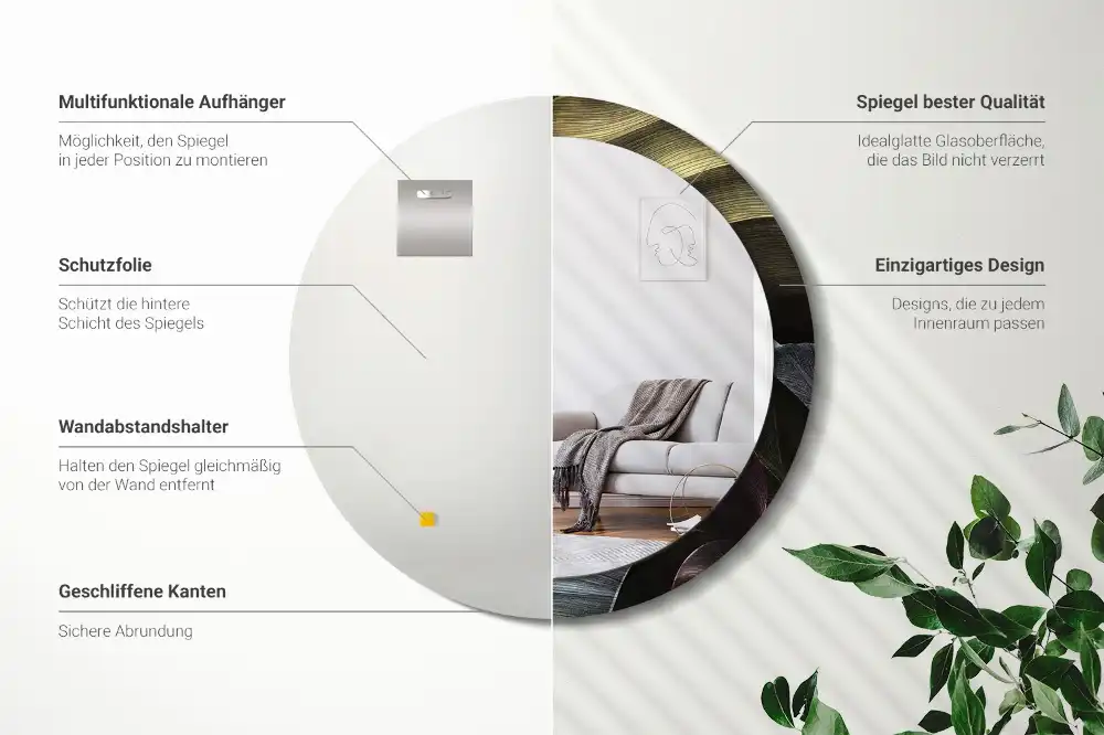 Spiegel rund Dunkle tropische Blätter