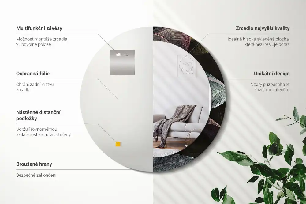 Spiegel rund Dunkle tropische Blätter