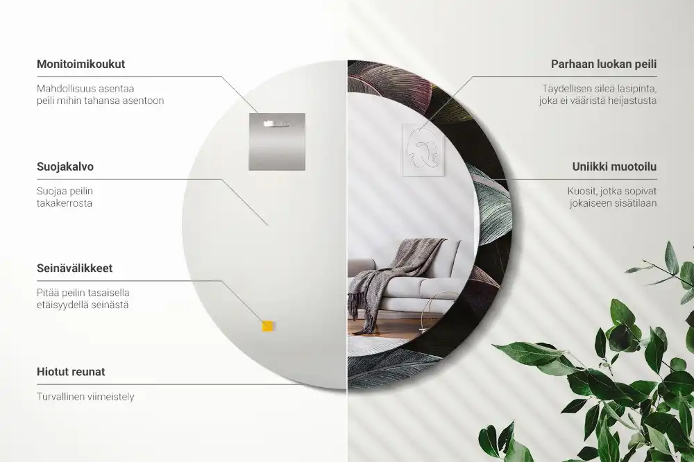 Spiegel rund Dunkle tropische Blätter