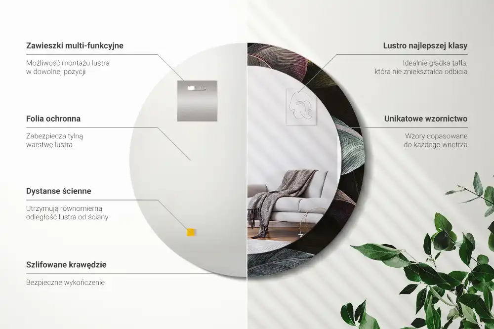 Spiegel rund Dunkle tropische Blätter