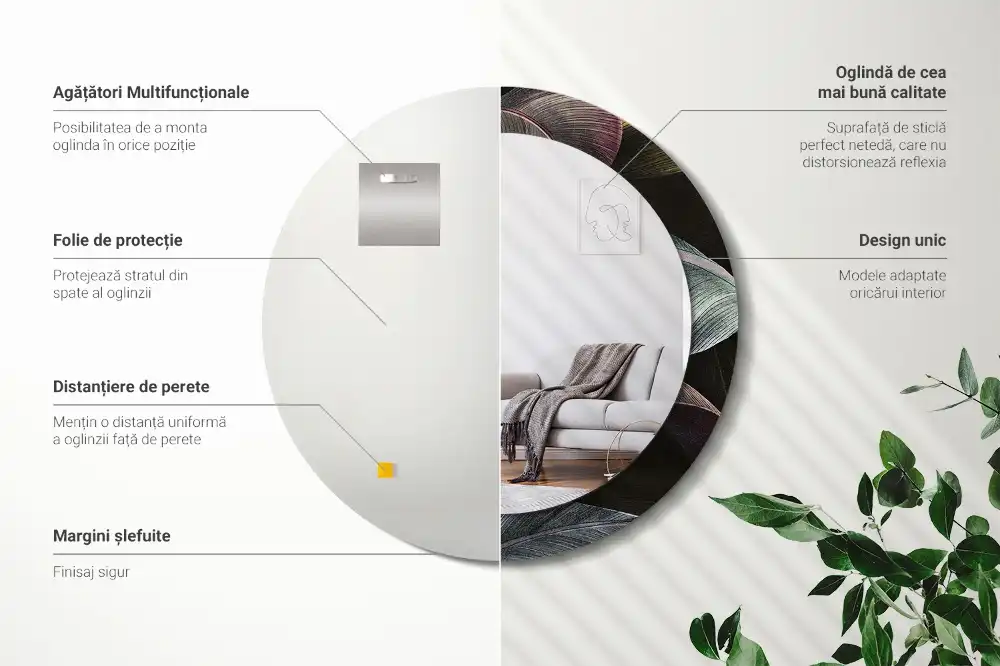 Spiegel rund Dunkle tropische Blätter