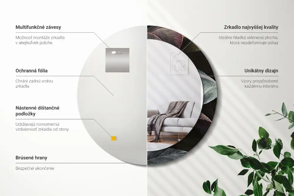 Spiegel rund Dunkle tropische Blätter