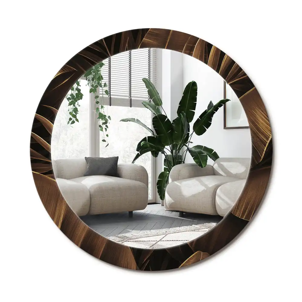 Spiegel rund Braune Bananenblätter