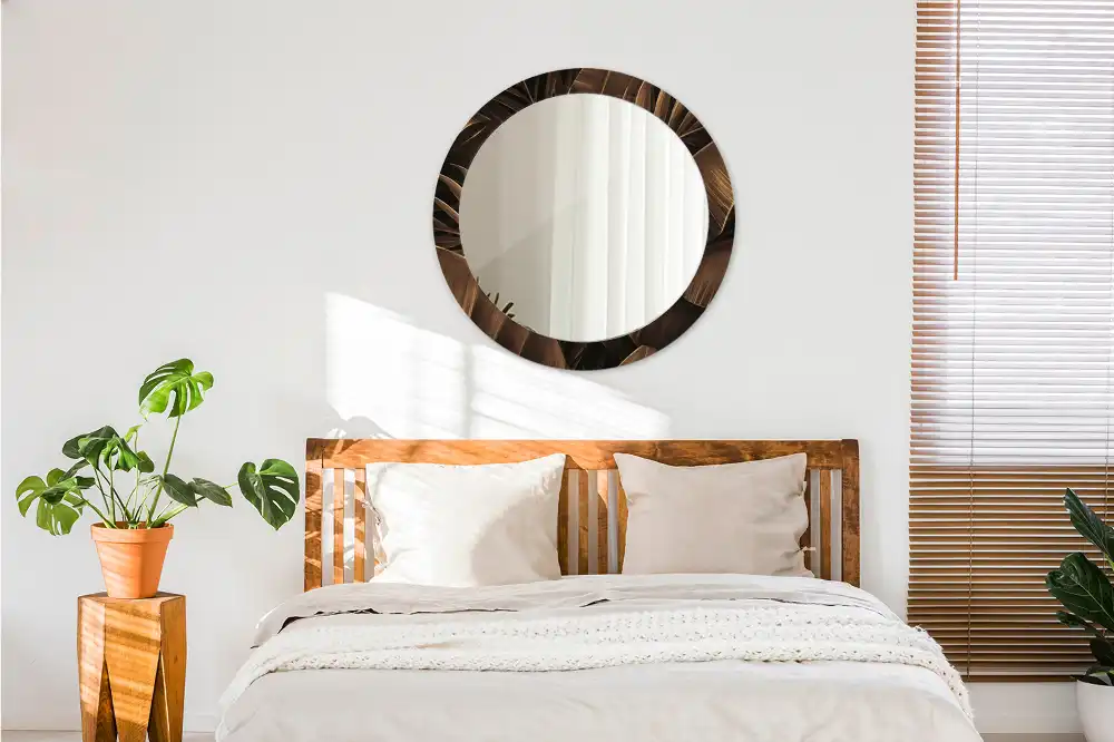 Spiegel rund Braune Bananenblätter