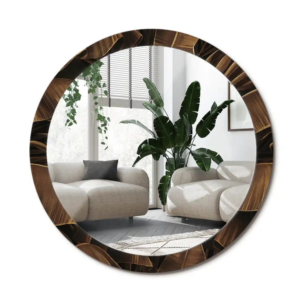 Spiegel rund Braune Bananenblätter