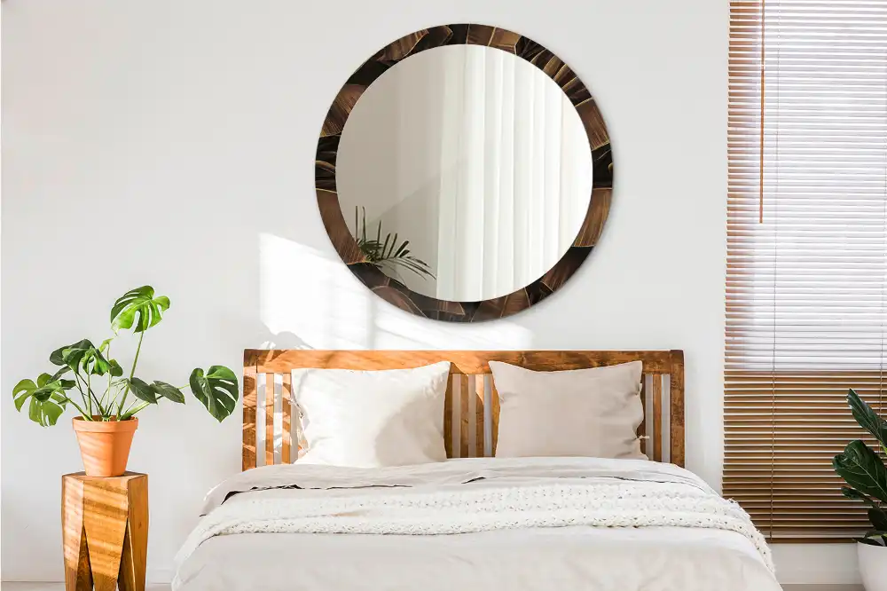 Spiegel rund Braune Bananenblätter