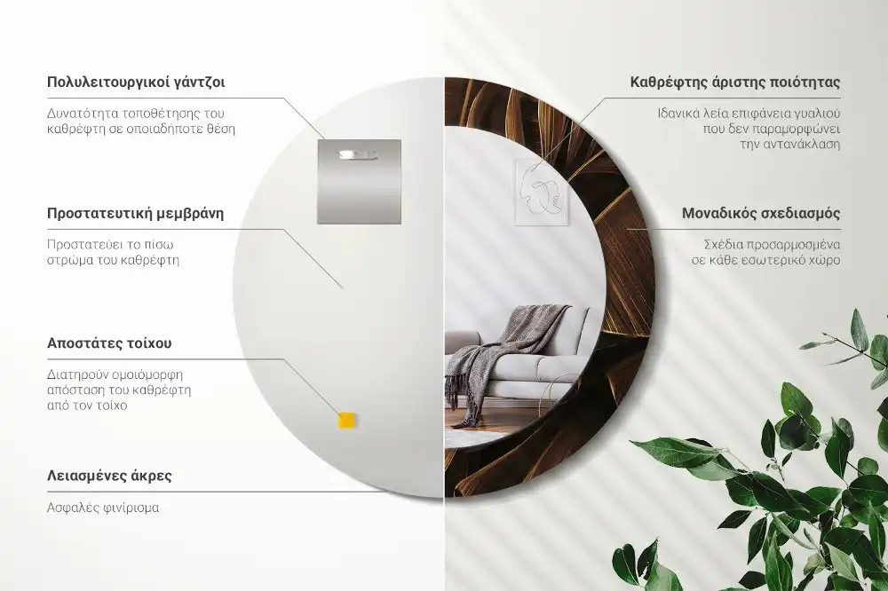 Spiegel rund Braune Bananenblätter