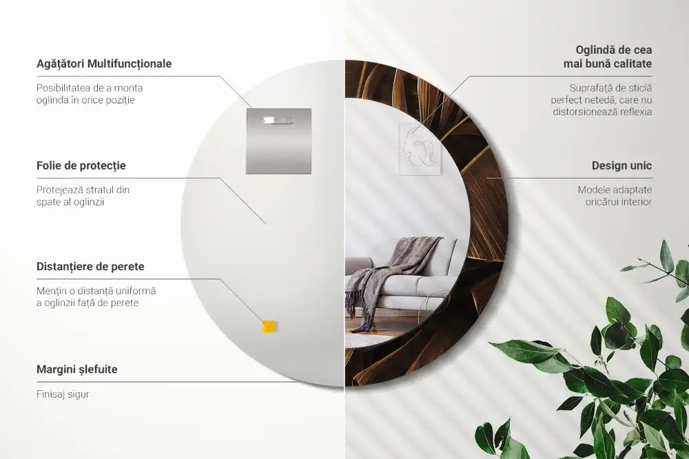 Spiegel rund Braune Bananenblätter