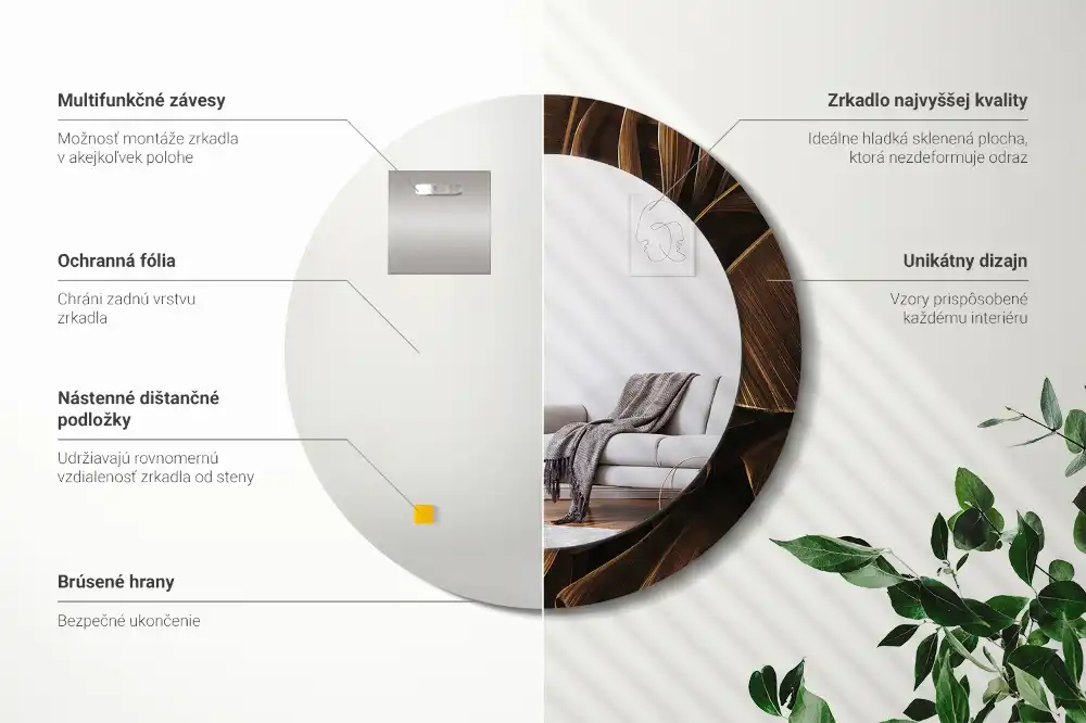 Spiegel rund Braune Bananenblätter