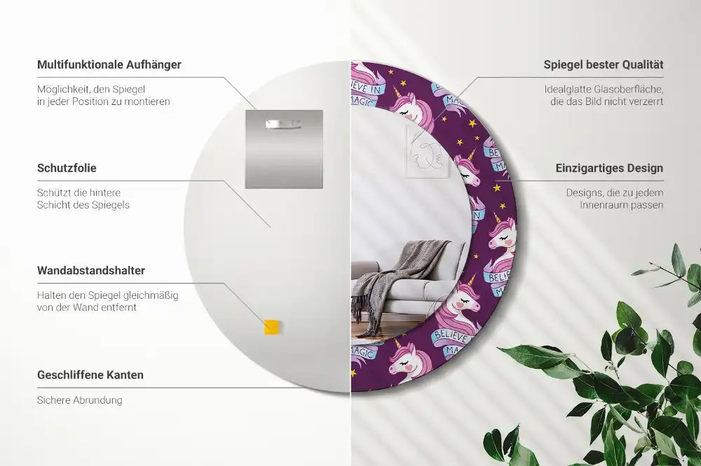 Spiegel rund Einhorn-Sterne