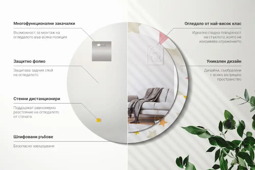 Spiegel mit bedrucktem Rahmen rund Pastellsterne